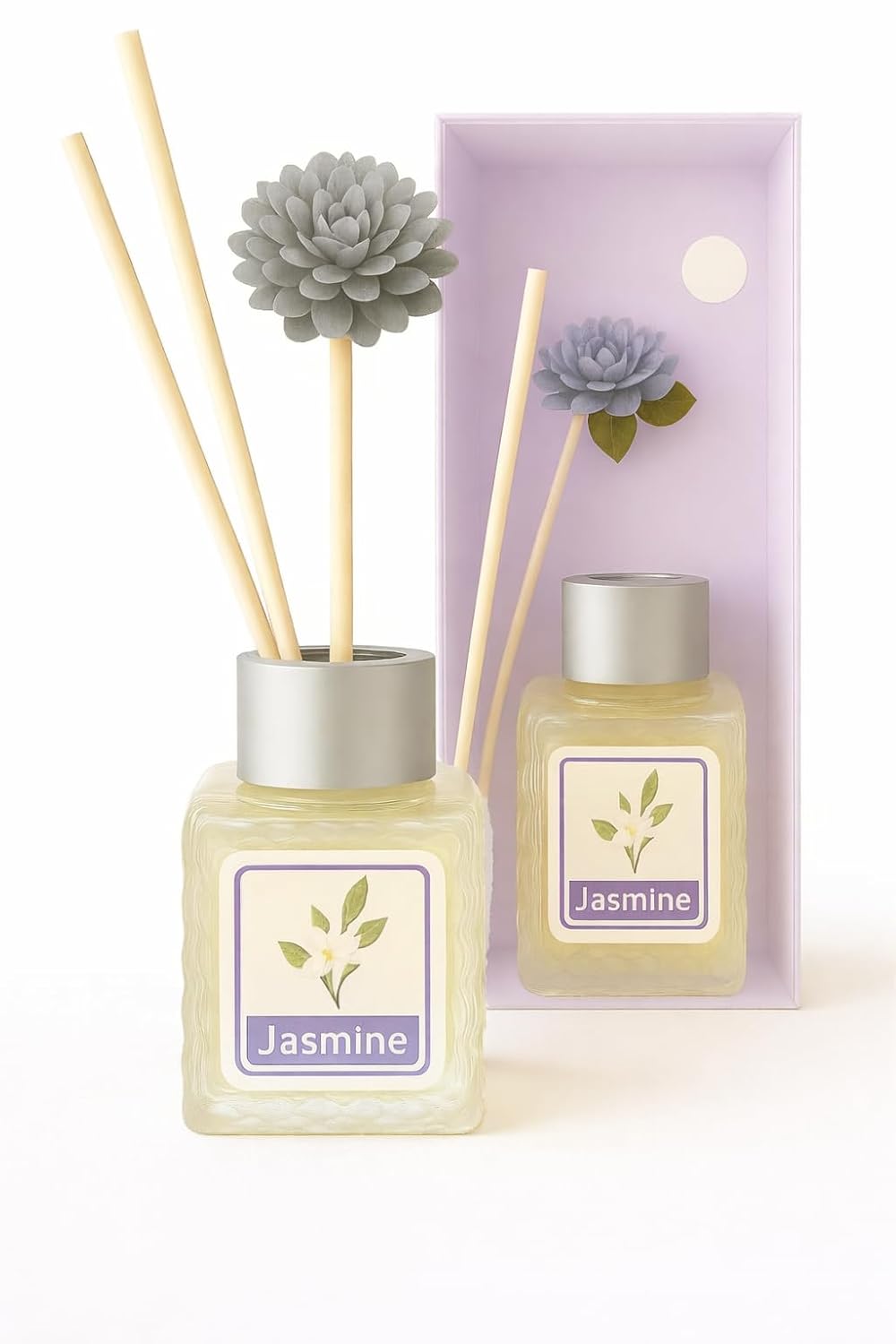 UCRAVO 50ML Jasmine Reed Diffuser for Home | Long Lasting Jasmine Aroma Diffuser Oil | Floral Home Fragrance Reed Diffuser | Jasmines Scented Room Freshener | Aromatherapy Diffuser Set (1 Pc)