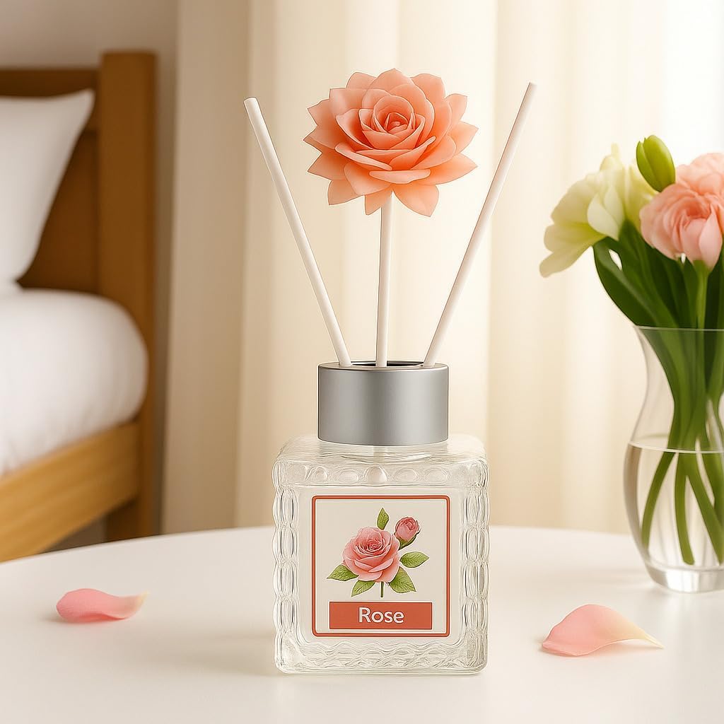 UCRAVO Floral Reed Diffuser Combo Jasmine & Rose Fragrance Oil Set Premium Home Air Freshener with Decorative Flower Reeds | Long Lasting Scent for Living Room, Bedroom, Bathroom & Office (Pack of 2)