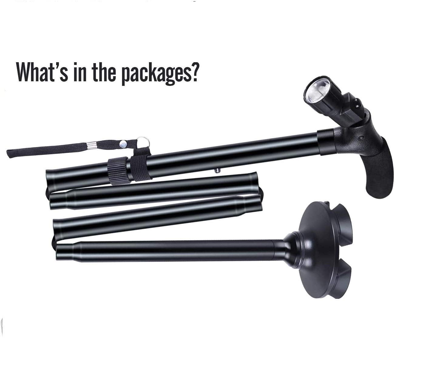 UCRAVO Freedom Edition Foldable Walking Cane with LED Light, Adjustable Height, Quad Cane Tip, Lightweight, Portable, Self Standing Walking Stick for Men & Women