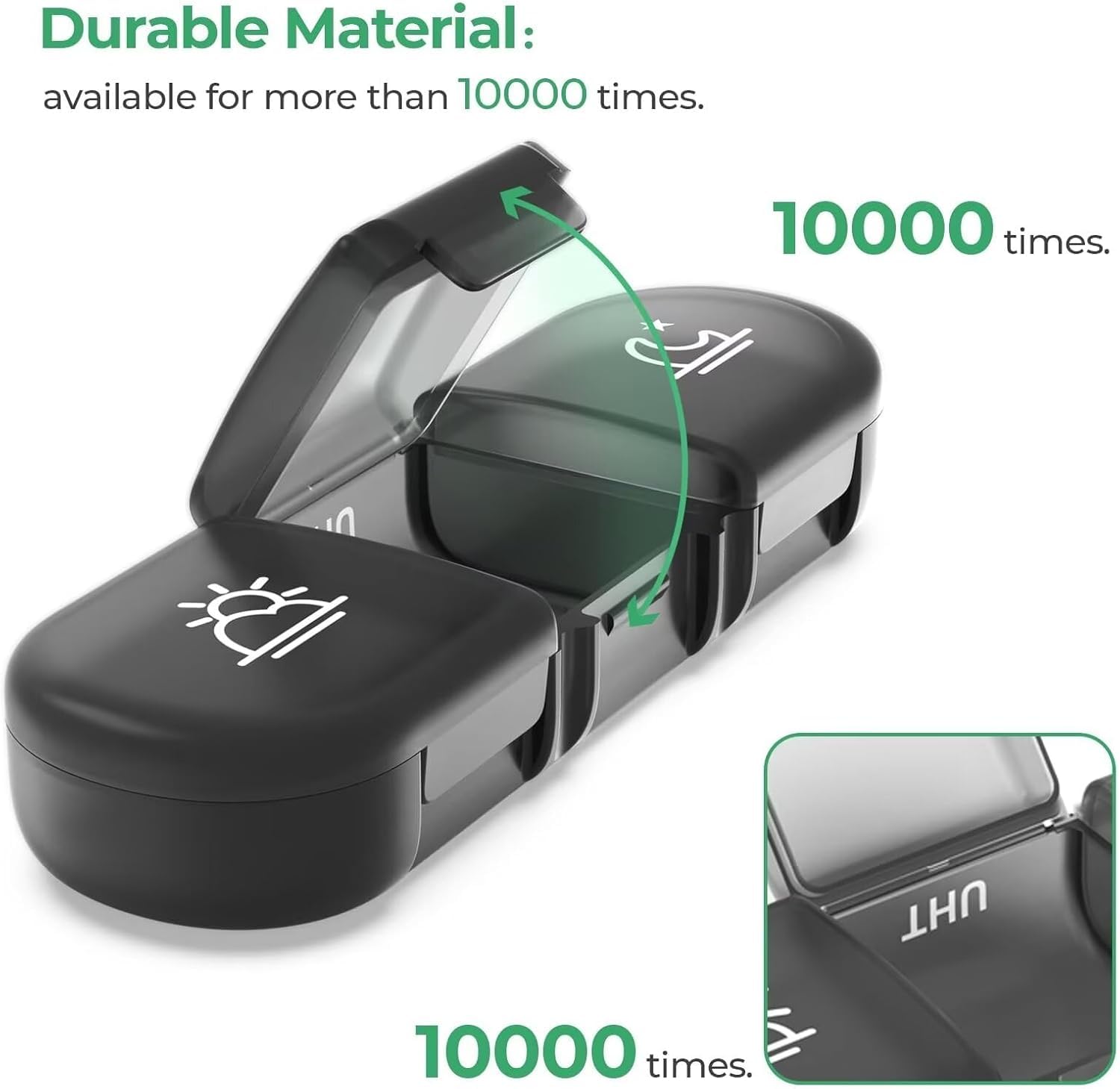 UCRAVO Weekly Pill Organizer 7 Days with AM PM Icons |Removable Daily Pill Boxes | Leak-Proof Medicine Case for Tablets, Vitamins & Supplements | BPA-Free Travel Pill Box for Adults & Seniors (Black)