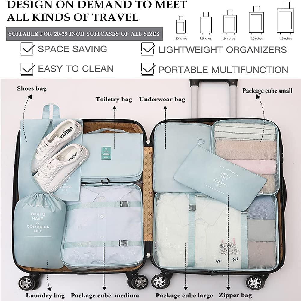 Ucravo Packing Cubes for Suitcases,7 Pcs Travel Luggage Organiser Bags,waterproof Packing Cubes for Backpack Suitcase,travel Essentials Bag Compression Storage Bags,travelling Accessories(grey)
