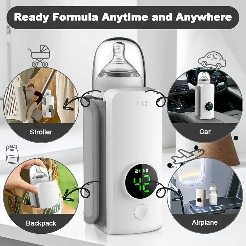 UCRAVO Portable Baby Bottle Warmer Rechargeable Cordless Warmer with Precise Temperature Control Waterless Fast Heating Bottle Heater for Breast Milk & Formula Travel Friendly On-The-Go Feeding Warmer