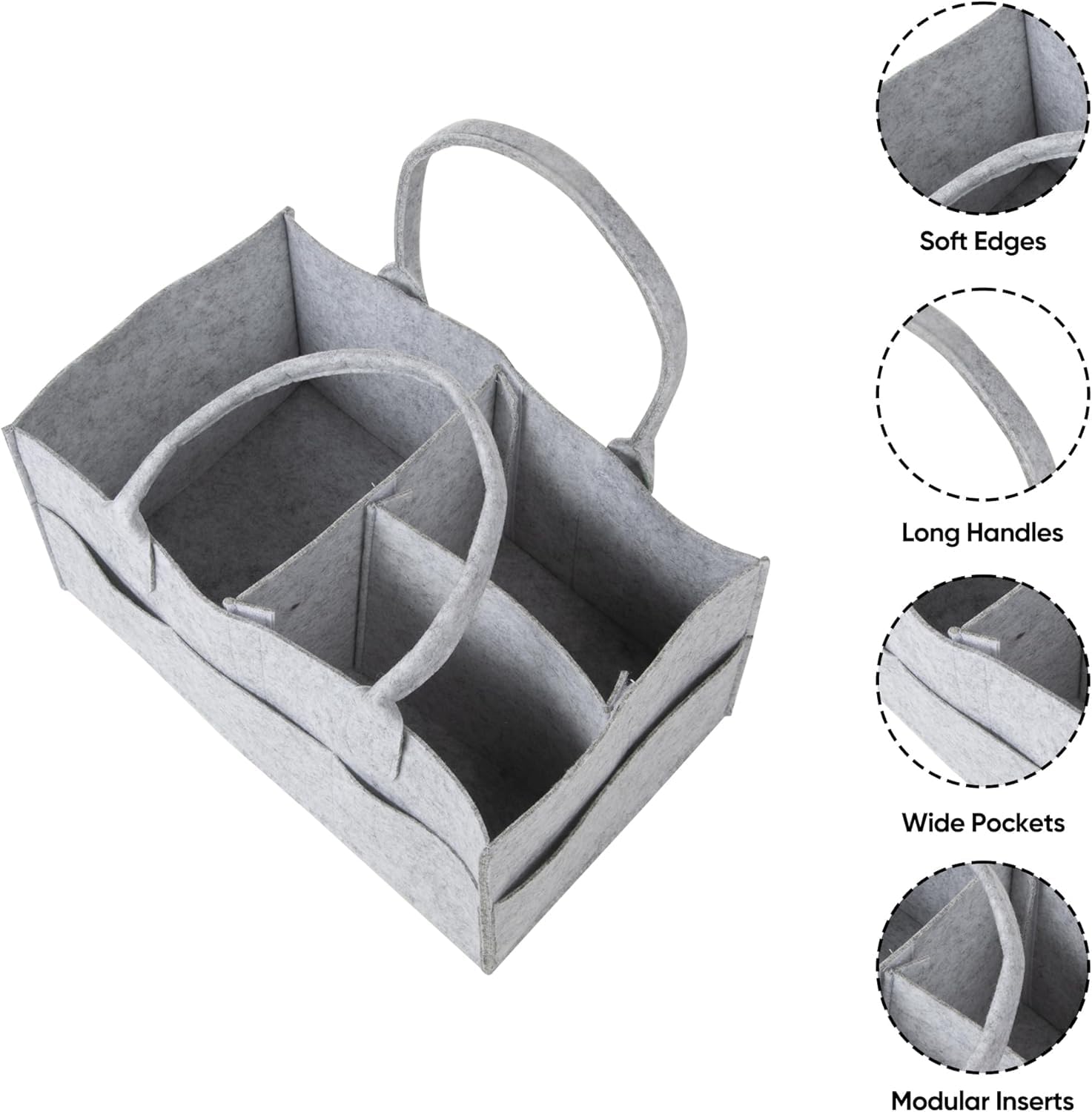 UCRAVO Baby Diaper Caddy Organizer with handles - Nursery Storage basket and Car Organizer for Diapers and Baby Wipes - 5 Compartments, 8 Pockets, Soft, Sturdy, and Convenient Baby Shower Gifts - Grey