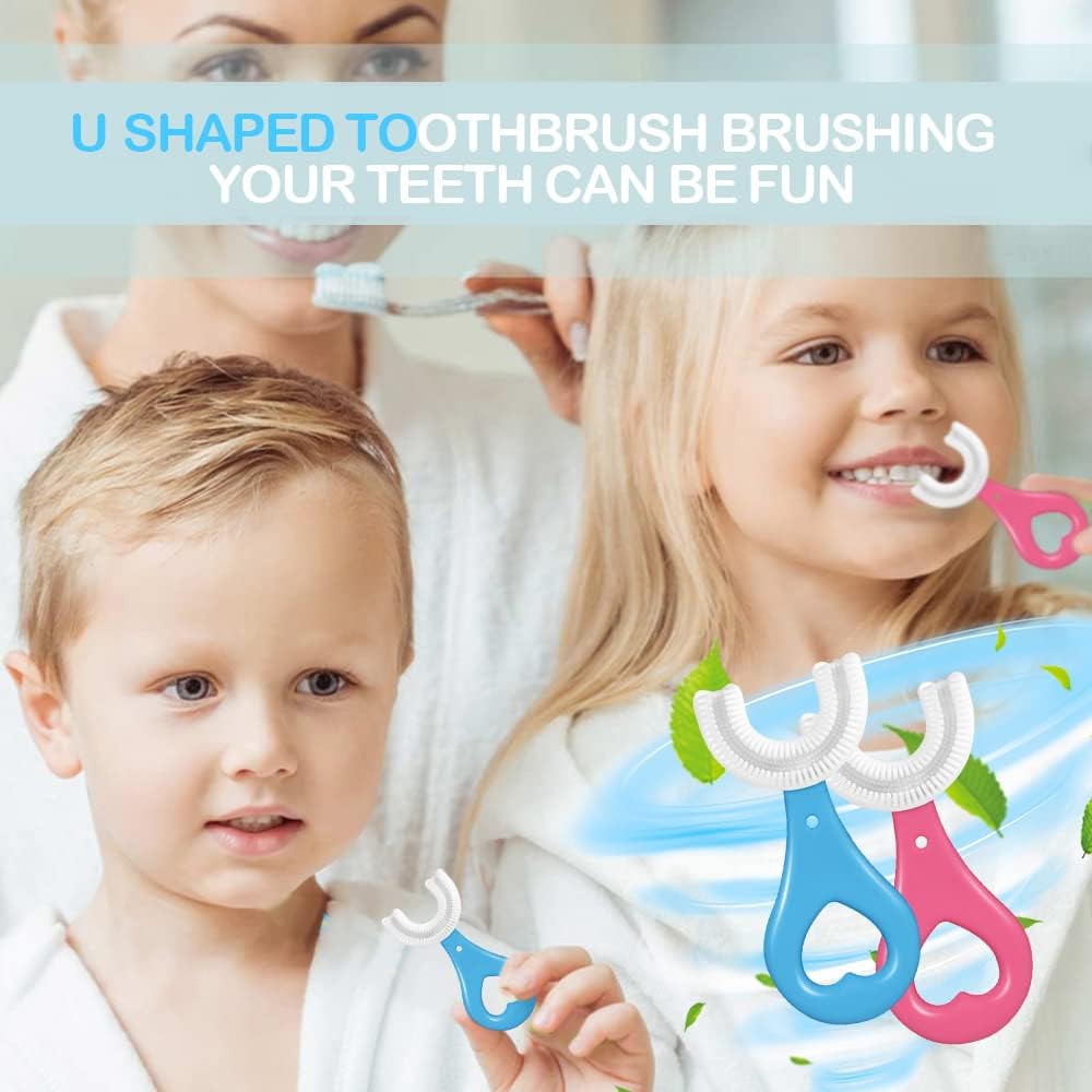 UCRAVO U Shaped Toothbrush Kids,2 Pack U Shaped Toothbrush Kids,Kids u-Shaped Toothbrush Age 2-6,Food Grade Soft Silicone Brush Head,360 Whole Mouth Toothbrush for Toddlers and Children