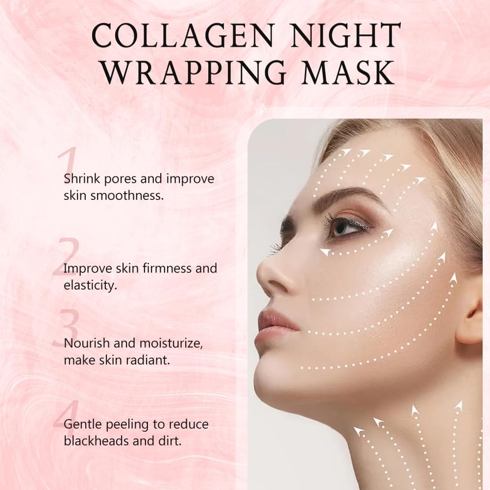 UCRAVO 1 PC Collagen Overnight Wrapping Mask Collagen Overnight Peel Off Facial Mask | Elasticity & Hydration Care, Reduces Sagging & Dullness | Hydrolyzed Collagen For Glowing Skin | Korean Skin Care