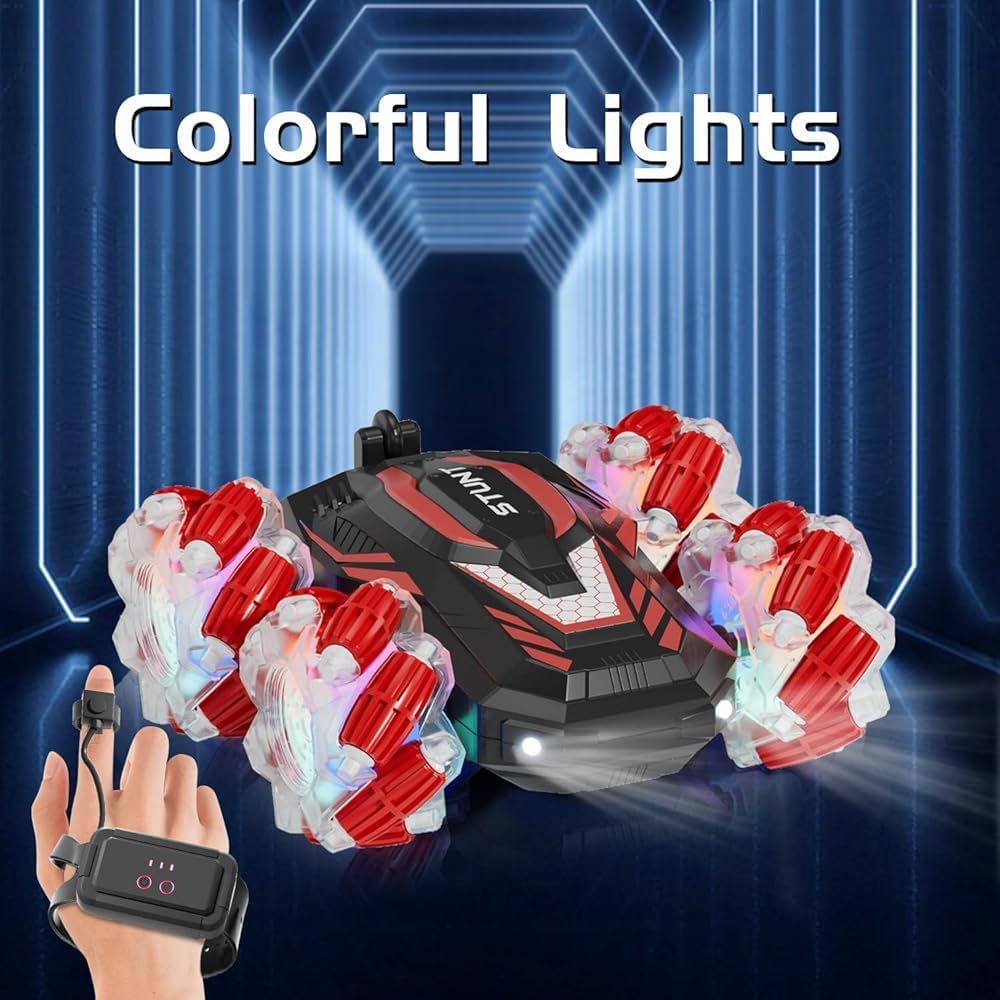 UCRAVO Gesture Sensing RC Stunt Car for Kids 6-12 Years, 360° Rotating Remote Control Car with Hand Gesture Watch, Double Sided Drifting Monster Truck, LED Lights Music, Rechargeable Toy Car Gift