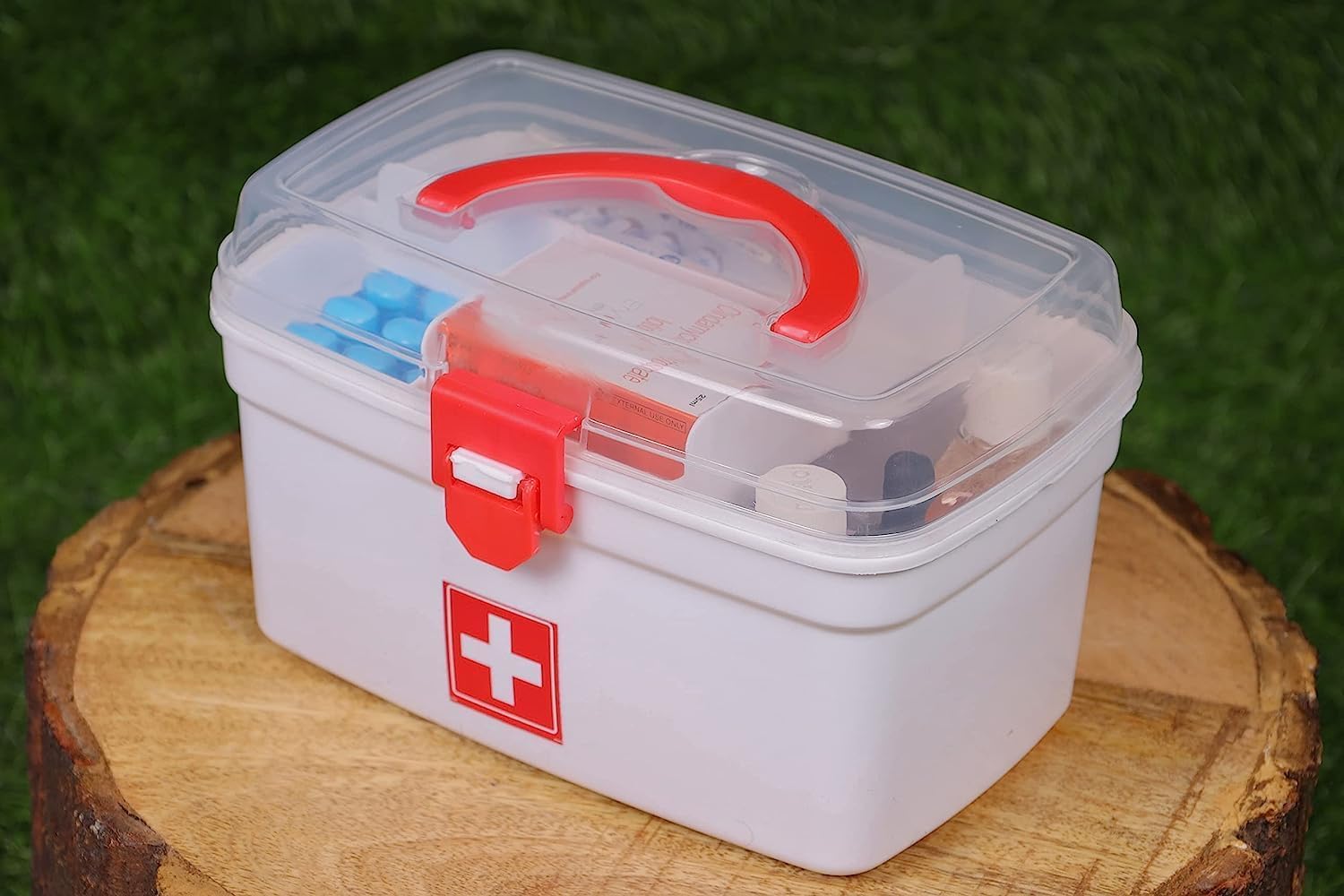 UCRAVO Medical Box, First Aid Empty Medicine Storage Box | Organizer | Attached Handle | Family Emergency Kit | Detachable Tray | Easily Accessible with a Transparent Lockable Lid (WHITE)
