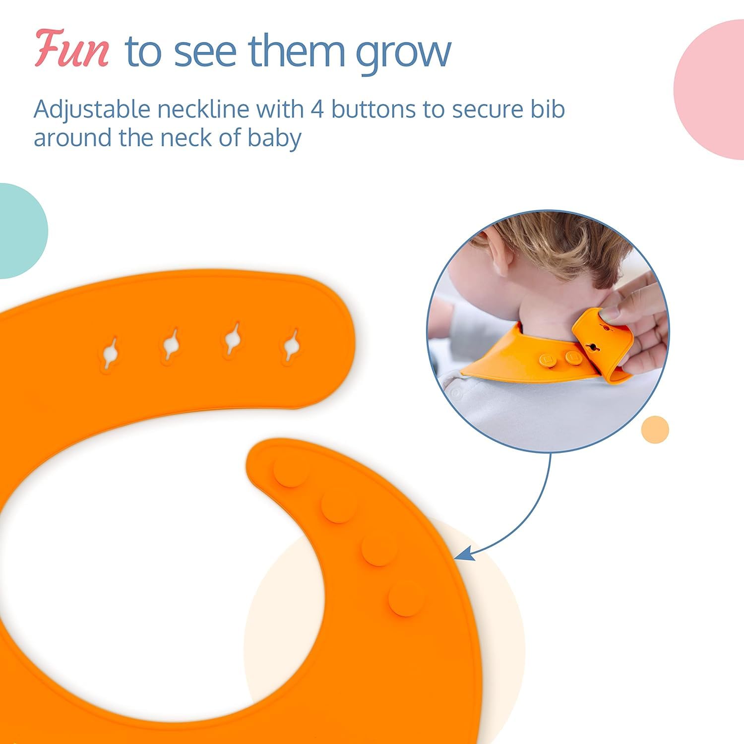 UCRAVO Vibrant Orange Silicone Bib with Extra Wide Food Pocket – Leakproof Toddler Feeding Bib – Soft Adjustable Neck Strap – BPA-Free Dishwasher Safe Silicone Bib for Messy Eaters