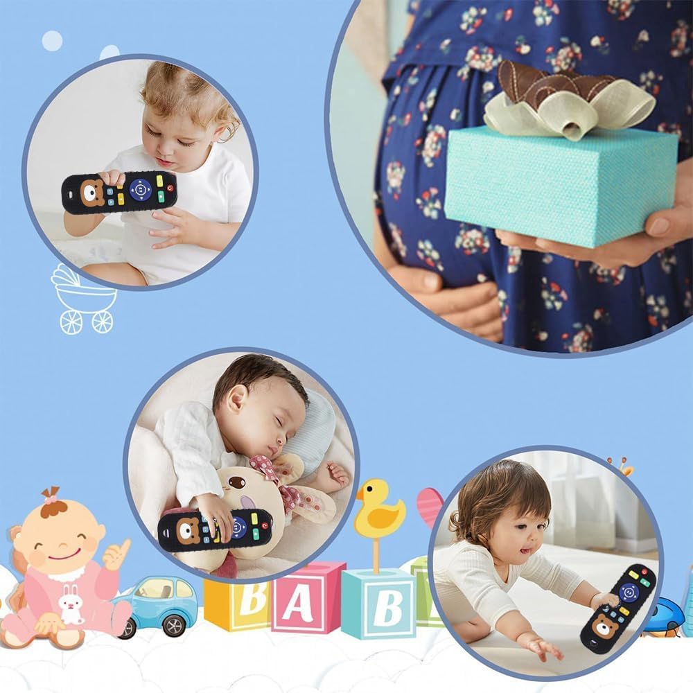 UCRAVO Silicone Remote Teether for Baby, Remote Teether for 3+ Months and 6 to 12 Months Baby, Helps Biting Skills Development, Colour & Shape Recognition, Teething Toys for Babies and Toddlers-Pink