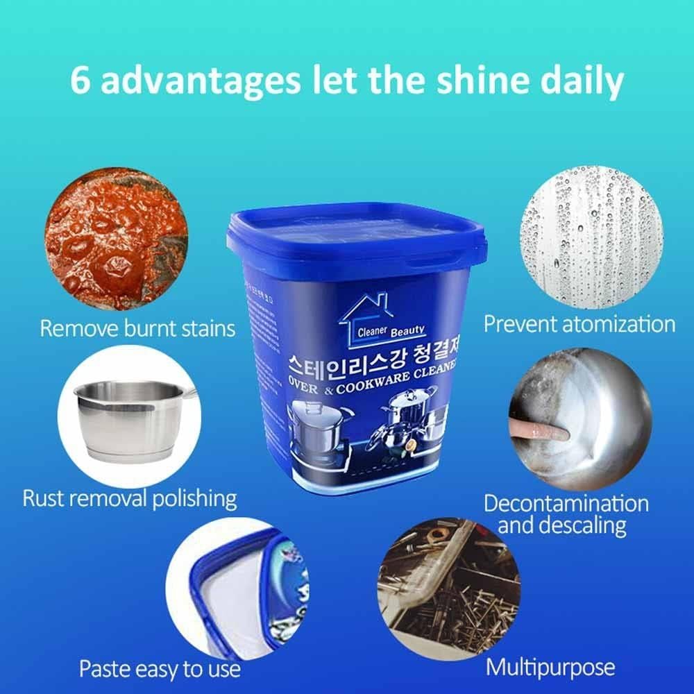 UCRAVO Multipurpose Quickly Cleaner & Polish Remover Paste Stainless Steel Oven, Cookware & Kitchen Surface Cleaner Heavy Duty Grease,Stain,Rust & Tarnish Remover Pots,Pans, Sinks Appliances & Metal