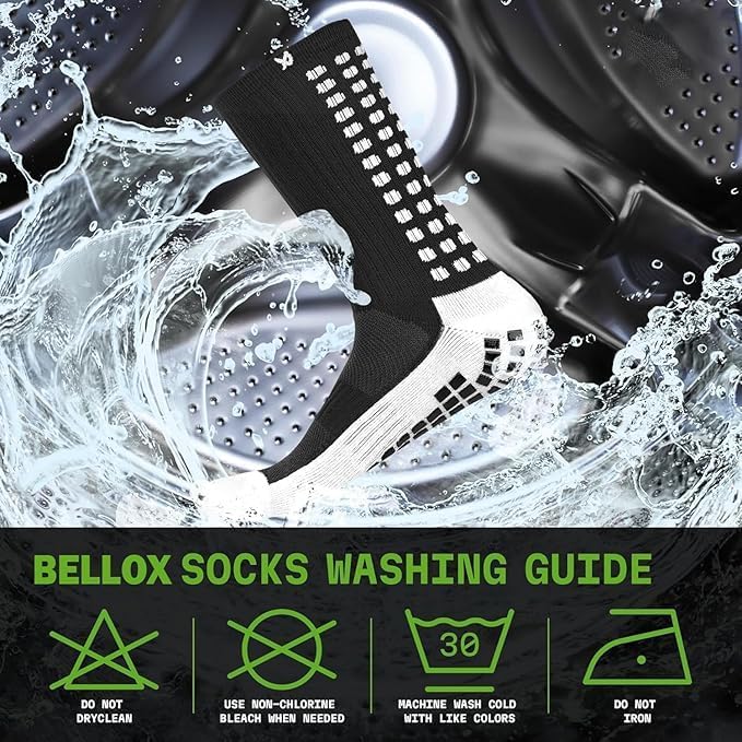 UCRAVO 2 Pair Hi-Tech Performance Grip Socks for Men & Women | Anti-Slip Rubber Grip Crew Length Footballer Socks, Thick Cushion Sports Socks for Running, Gym Training & Athletic Fitness