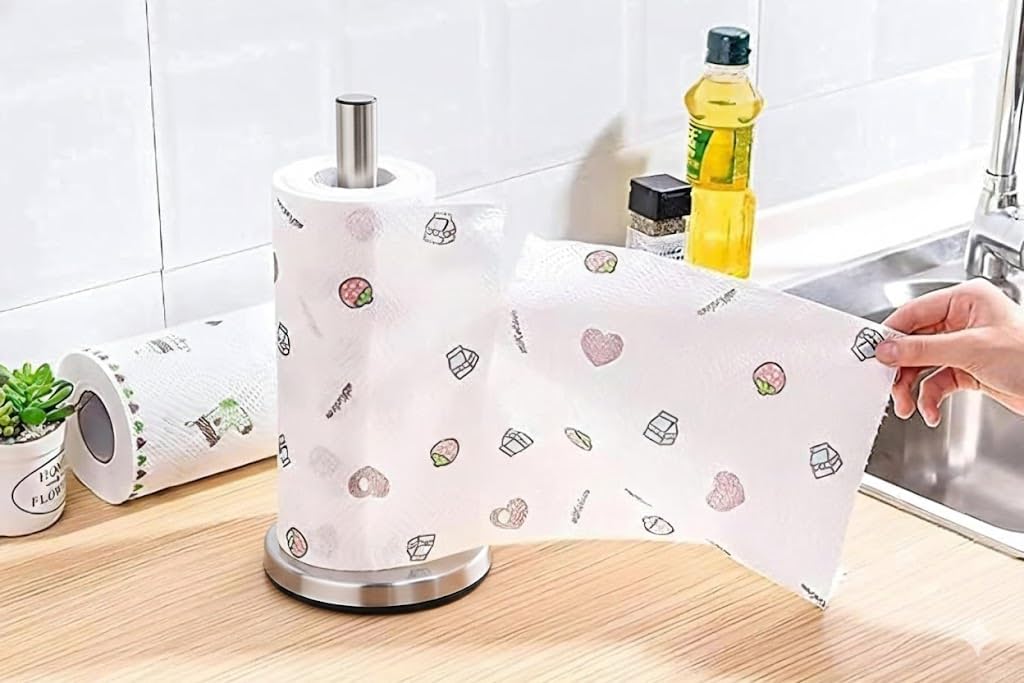 UCRAVO 4 Roll Washable Reusable Paper Towels for Kitchen & Home Cleaning |Extra Absorbent Multipurpose Cleaning Cloth Sheets for Oil, Grease, Liquid Spills, Slab, Sink, Countertop & Surface Cleaning