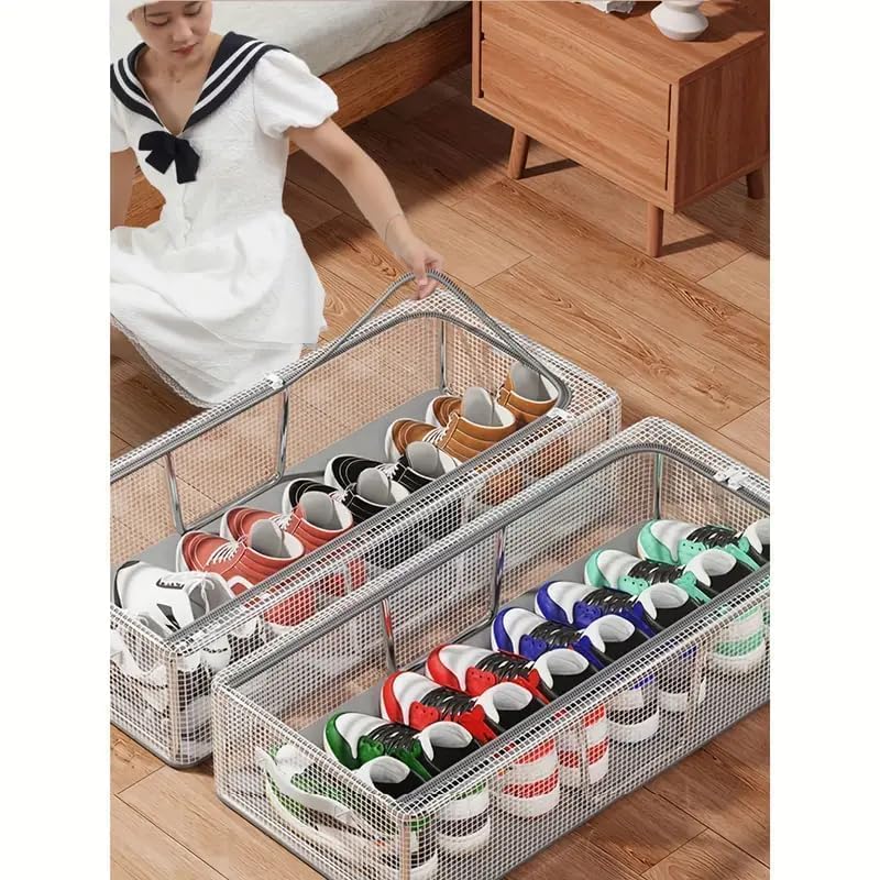 UCRAVO 27 L Foldable Shoe Organizer Box, 1PC Stackable Shoe Storage Bin with Lid & Clear Window for Closet, Under Bed, Entryway, Dustproof Space Saver Closet Shoe Box for Underbed, Bedroom