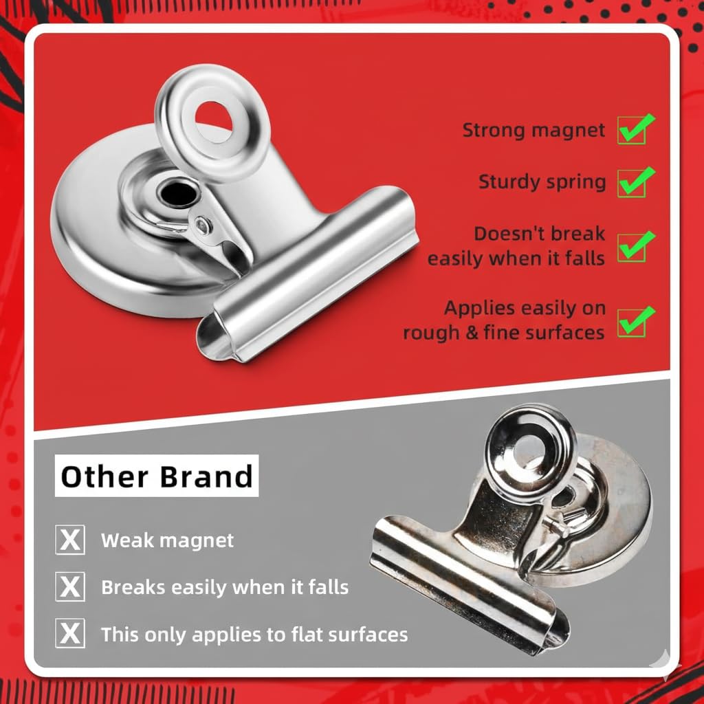 UCRAVO Pack of 4 Heavy Duty Magnetic Refrigerator Clips – Metal Magnet Clips for Whiteboard, Office, & Classroom – Strong Spring Memo Holder for Documents & Calendars