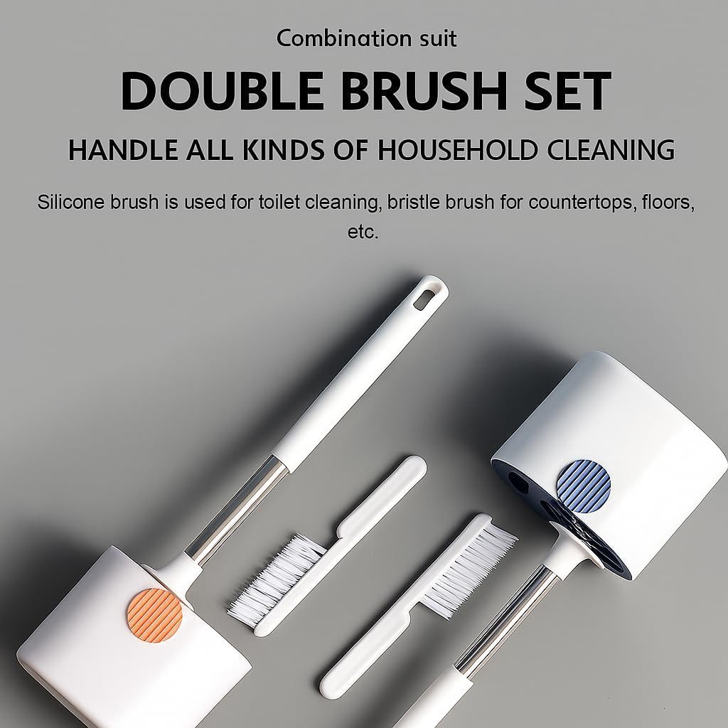UCRAVO Toilet Cleaning Brush with Holder Stand Stainless Steel Handle & Tweezers, Wall Mounted Toilet Brush Cleaner with Caddy, Washroom Brush Cleaner, Durable Cleaner Brush for Bathroom Cleaning