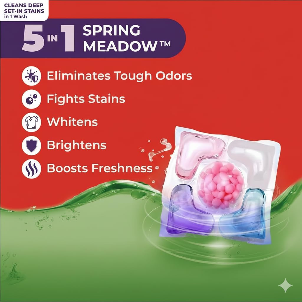 UCRAVO 5-in-1 Magic Laundry Pods 30 Value Pack High-Efficiency Washing Machine Detergent Capsules Deep Stain Removal, Color-Safe, Long-Lasting Fresh Fragrance | Liquid Pods for Front Load & Top Load