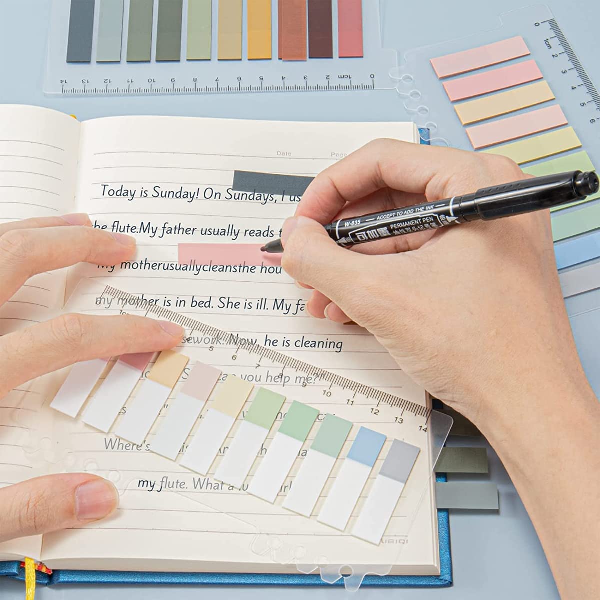 UCRAVO Sticky Tabs Transparent Sticky Notes Writable and Multifunctional Tabs with Ruler Reminder Tabs for Page Markers or Book Reading Notes Sorting Files,Self-Stick Notes (2)