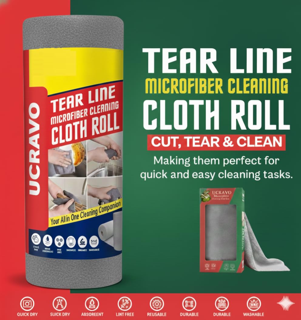 UCRAVO Reusable Kitchen Towel Roll - 2000 Times Washable | Soft & Highly Absorbent Eco Bamboo Wipes | Better Alternative to Dishcloth & Kitchen Tissue Paper Roll | 20 Sheets for Home & Glass Cleaning