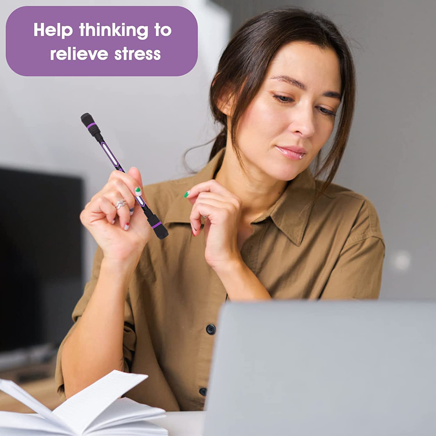 Pack of 2 Spinner Rotatable Gaming Finger Pens- Spinning Rolling Pen, Rotatable Non-Slip Design, Magic Floating & Rolling Light Anti Dropping Pen for Gamers, Ballpoint Pen Rolling Finger Multicolor