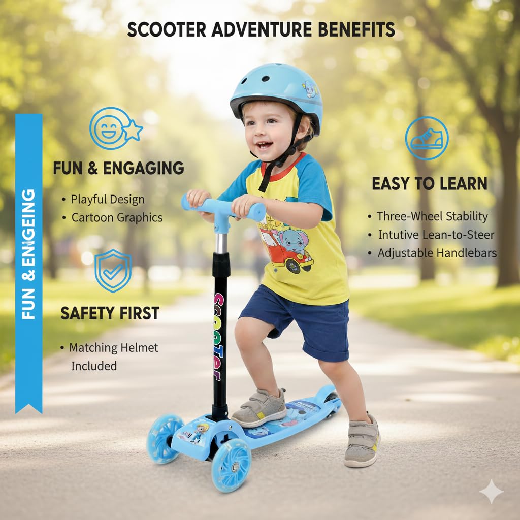 UCRAVO Kids 3 Wheel Scooter for Boys & Girls Adjustable Height Kick Scooter for Toddlers & Kids Lean to Steer Baby Scooter with LED Wheels Anti-Slip Deck Indoor Outdoor Ride-On Toy for Age 2–6 Years