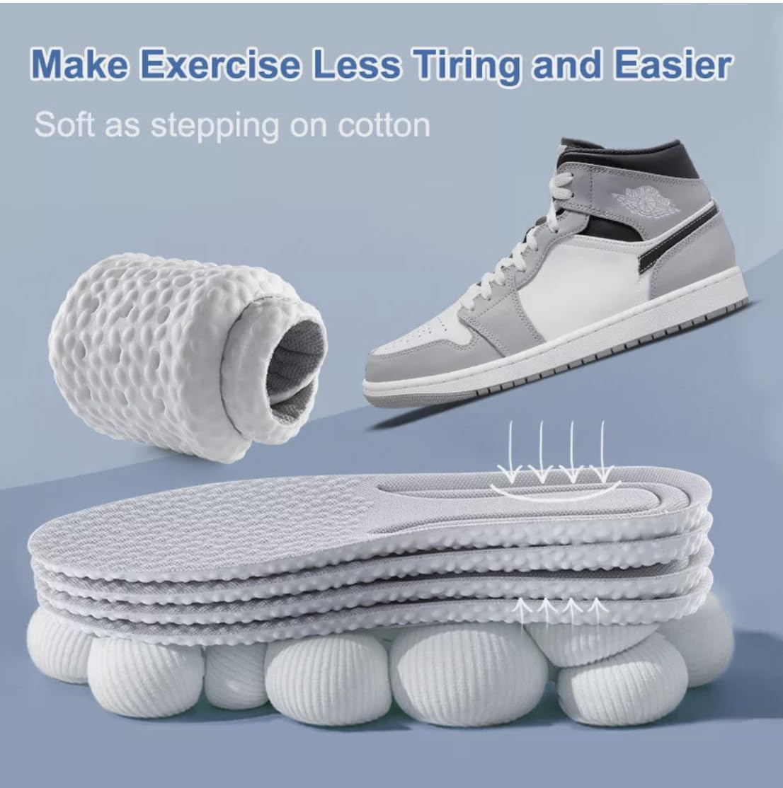 UCRAVO Memory Foam Shoe Insoles for Men & Women Soft Cushion Shock Absorbing Height Increasing Sports Breathable Orthopedic Arch Support Inserts Cuttable Comfort Pads for Running,Walking, Daily Shoes