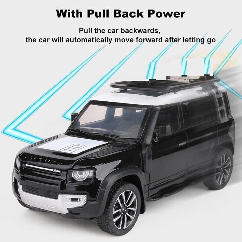 UCRAVO 1:32 Scale Range Rover Defender Alloy Metal Die Cast Car | Pull Back Toy Vehicle with Light & Music Openable Doors Premium Miniature Model Car Collectible Metal Toy Gift for Children & Adults