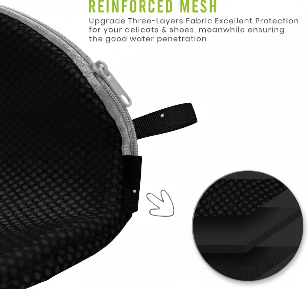 UCRAVO Black Reusable Mesh Shoe Washing Bag for Washing Machine Heavy-Duty Laundry Wash Pouch with Zip Protection Sneaker, Sports Shoes, Baby Shoes Cleaner Bag Machine Wash Safe,Durable & Breathable