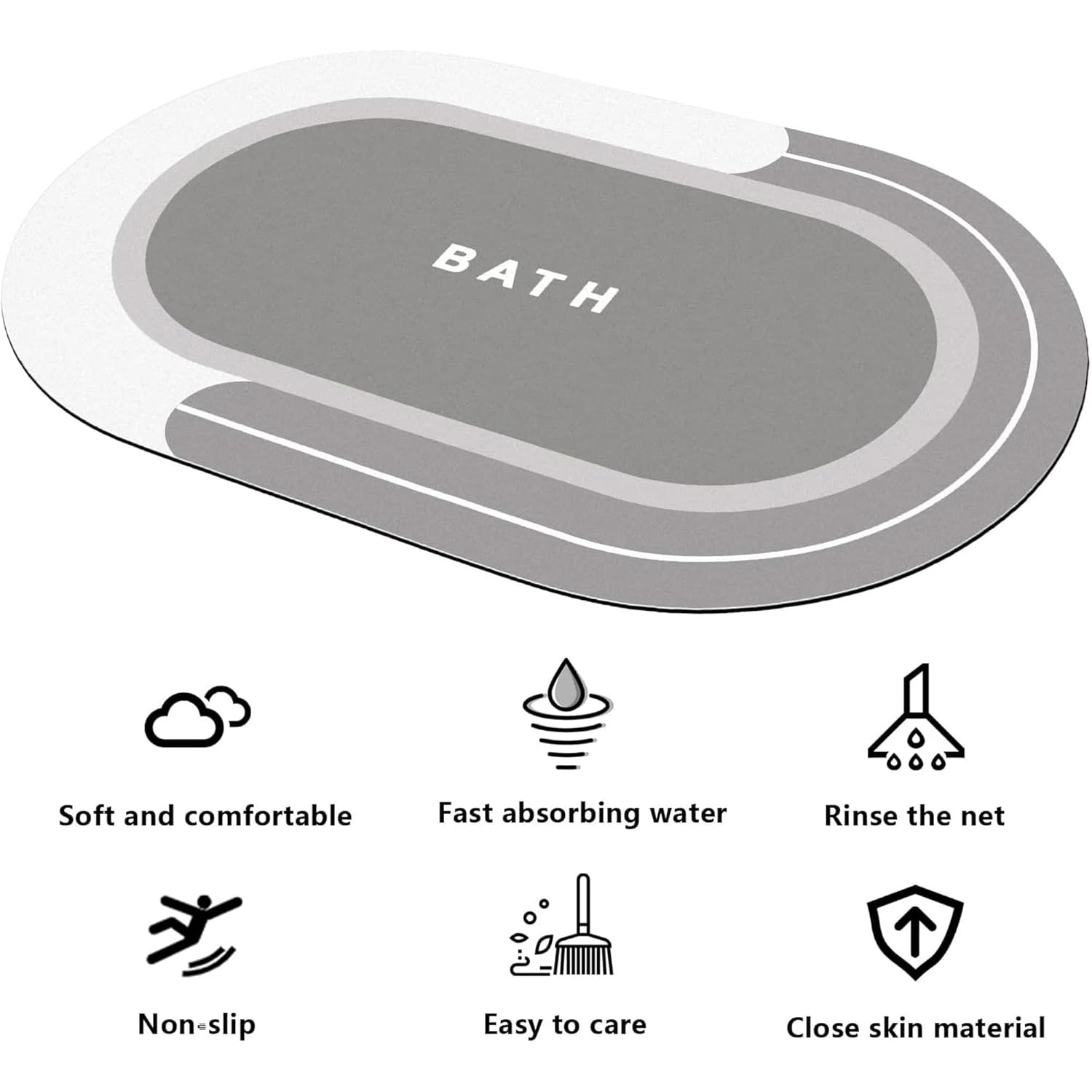 UCRAVO 1PCS Oval Bath Bathroom Rugs Mat Non Slip, Diatomaceous Earth Stone Farmhouse Water Absorbent Washable Thin Small Bathmat Set with Rubber Back Quick Dry Fit Under Door for Bathroom Floor Shower