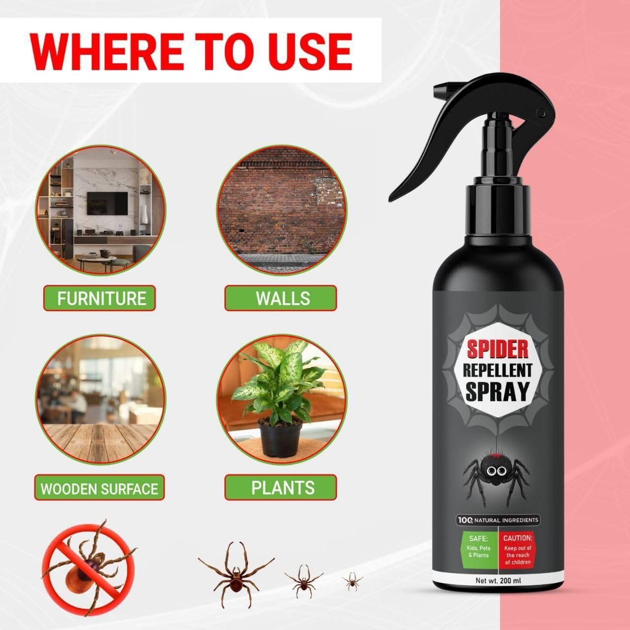 UCRAVO Spider Repellent Spray 200ml Natural, Herbal, Eco-Friendly & Chemical-Free Vegan Spider Control Spray Baby & Pet Safe, Non-Toxic Spider Insect Repellent for Home, Kitchen, Indoor & Outdoor Use