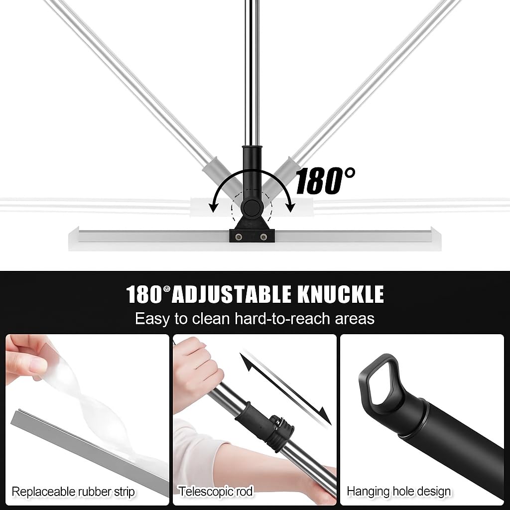 UCRAVO 50-inch Multifunctional Magic Broom Floor Squeegee with Long Handle Adjustable and Silicone Strips, Floor Washer with 180 Degree Rotating Squeegee Broom for Cleaning Floor, Bathroom, Kitchen