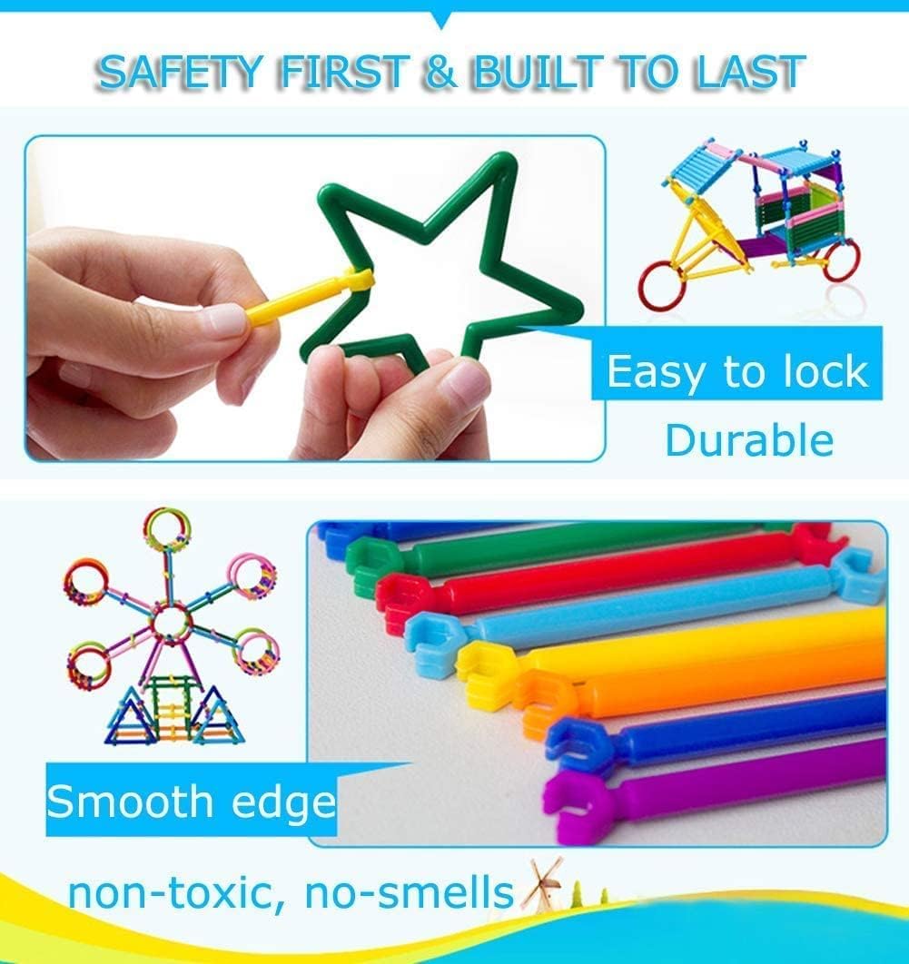 UCRAVO 100 pcs Building Sticks Connect Stick Blocks Creative Educational Toys Plastic Make Different Shapes by Children and Parents Toy Game Set for 3-8 Years Old Kids Boys & Girls-Multi Color