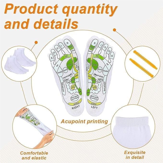 UCRAVO Reflexology Socks with Foot Massage Stick Acupressure Foot Chart Therapy Socks for Relief, Support, Heel Pain Treatment, Arch Support,Circulation Boost,Stress Relief,Home Spa Foot Massager Kit