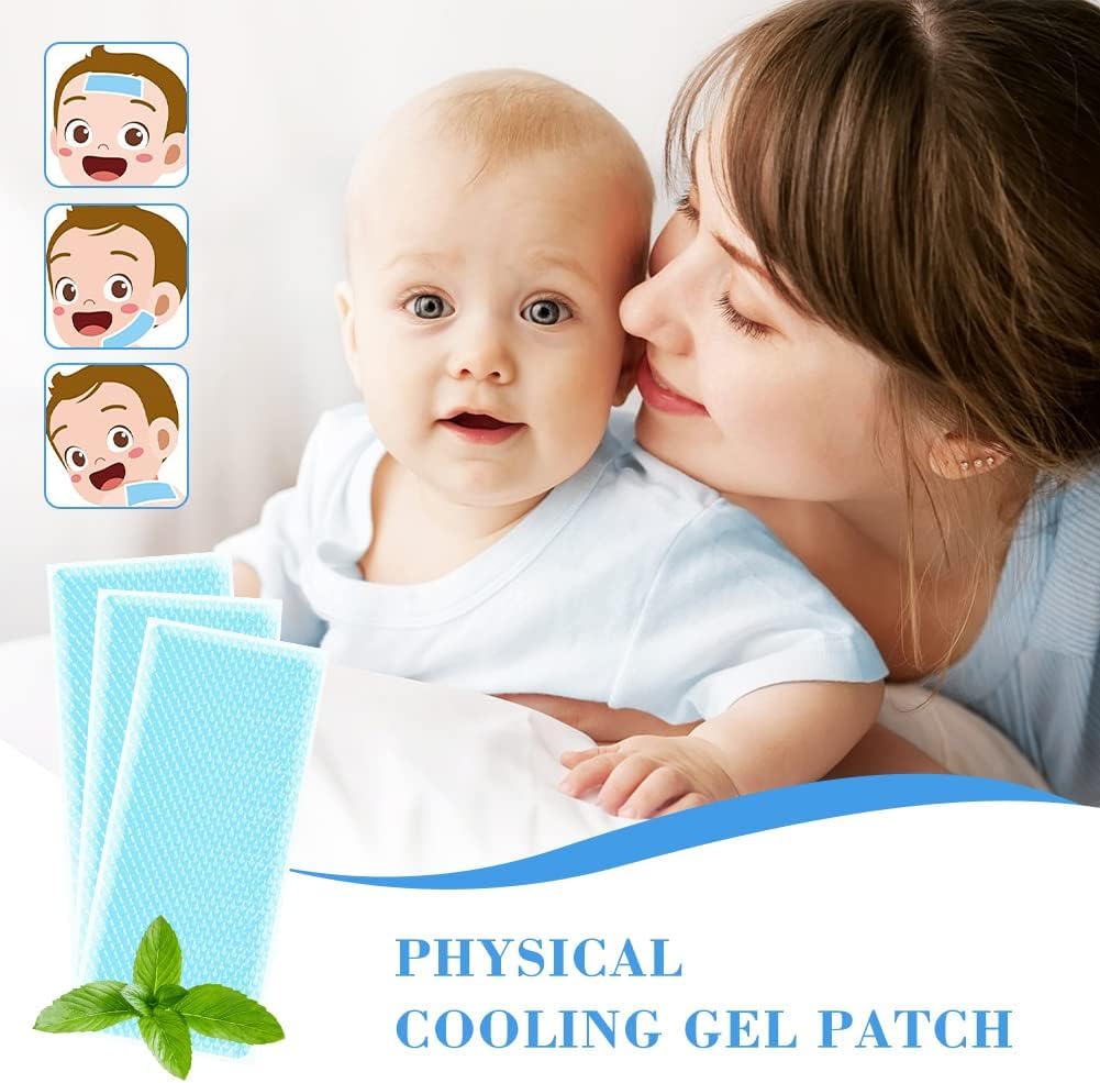 UCRAVO 10 pcs Kids Cooling Patches for Fever Discomfort Pain Relief Reducer Soothe Headache Forehead Strips Gel Sheet Toothache Drowsiness Fatigue Refreshing Sunstroke Good for Cooling - Men Women