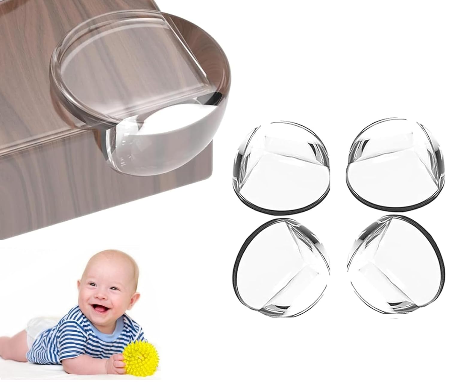 UCRAVO 4 Pcs Round Corner Protector for Baby and Kids Adhesive Table Corner Guard for Furniture, Child Proofing, Safety Protection for Children, Clear Sharp Corner Covers, Sticky Edge Bumpers