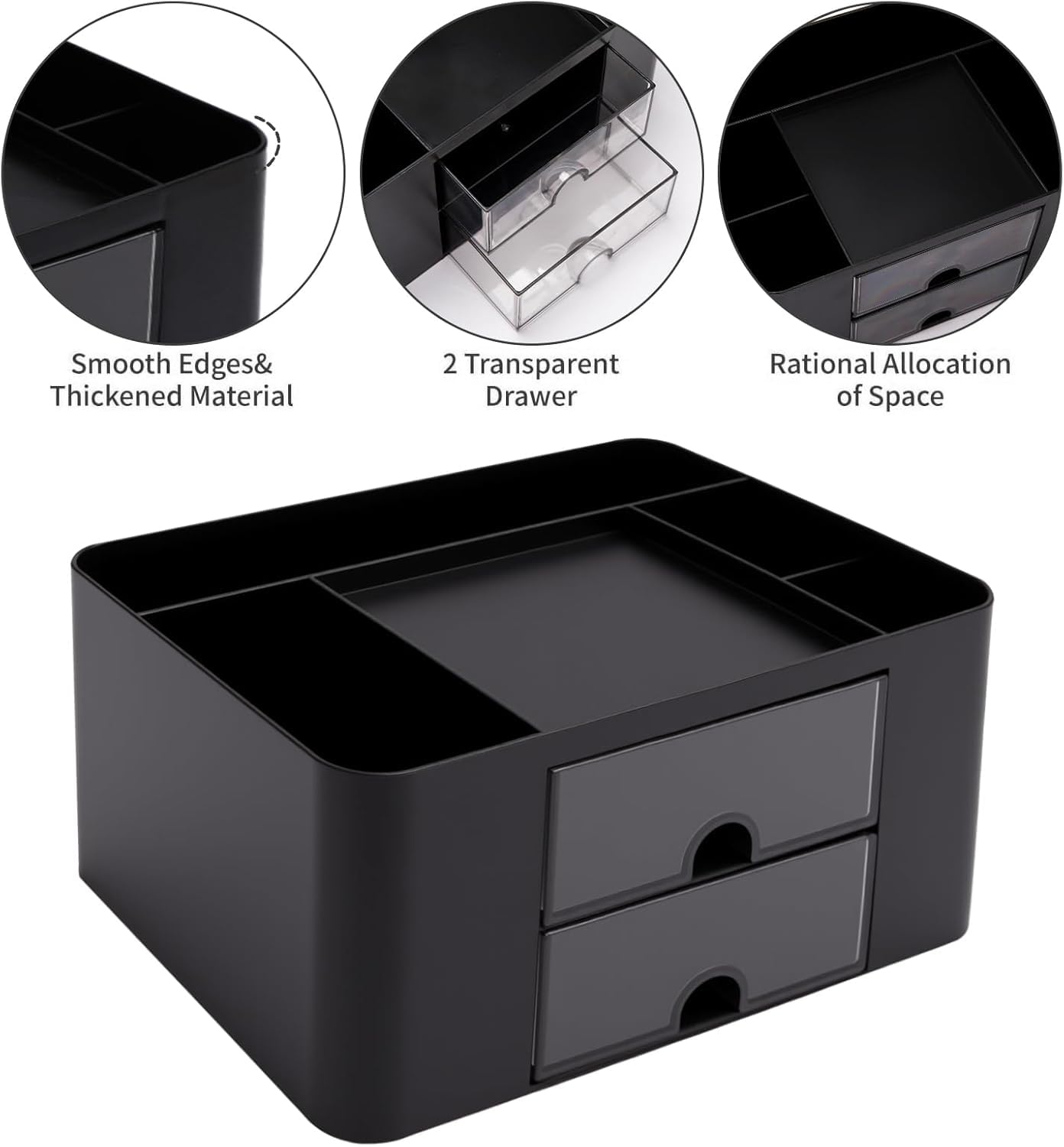 UCRAVO Multi-Functional Desk Organiser with 5 Compartments and 2 Drawer Desktop Office Supplies Stationery Storage Box Cosmetic Organizer for Ballpoint Pens Staplers Clips Sticky Notes - White