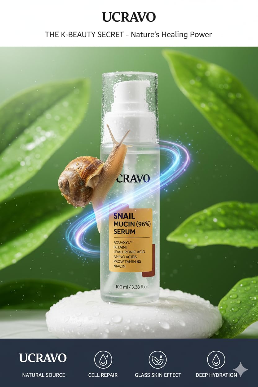UCRAVO Snail Mucin Repairing Serum 100ml, Hydrating Serum for Face with Snail Secretion Filtrate for Dull Skin & Fine Lines, Korean Skin Care