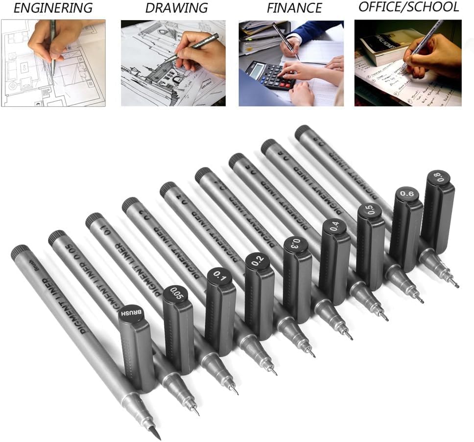 UCRAVO Black Micro-Pen Fineliner Ink Pens - Waterproof Archival Ink Micro Fine Point Writing Drawing Pens for Sketching, Anime, Artist Illustration, Technical Drawing, Office Documents, Scrapbooking