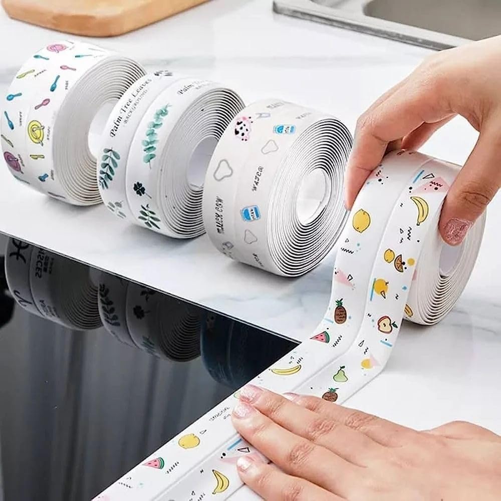 UCRAVO Waterproof Tape for Kitchen Sink – Multi-Print Oil-Proof Self Adhesive Caulk Tape for Bathroom, Platform, Corners & Gap Sealing Mildew Resistant Sealing Strip for Kitchen & Home (Multi Print)