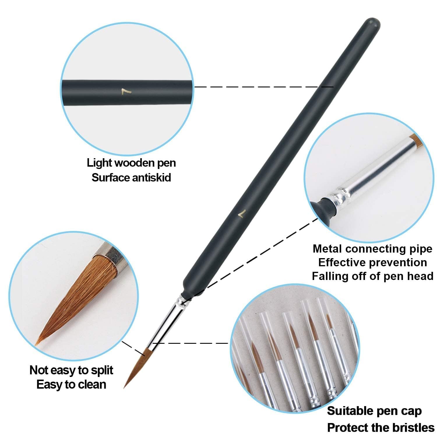 UCRAVO 11 Pcs Paint Brush Set, Professional Miniature Painting Brushes with Round Pointed Tip Nylon Hair for Acrylic, Watercolor, Oil, Model, Nail Art & Craft Painting Kit Fine Detail Brush Set