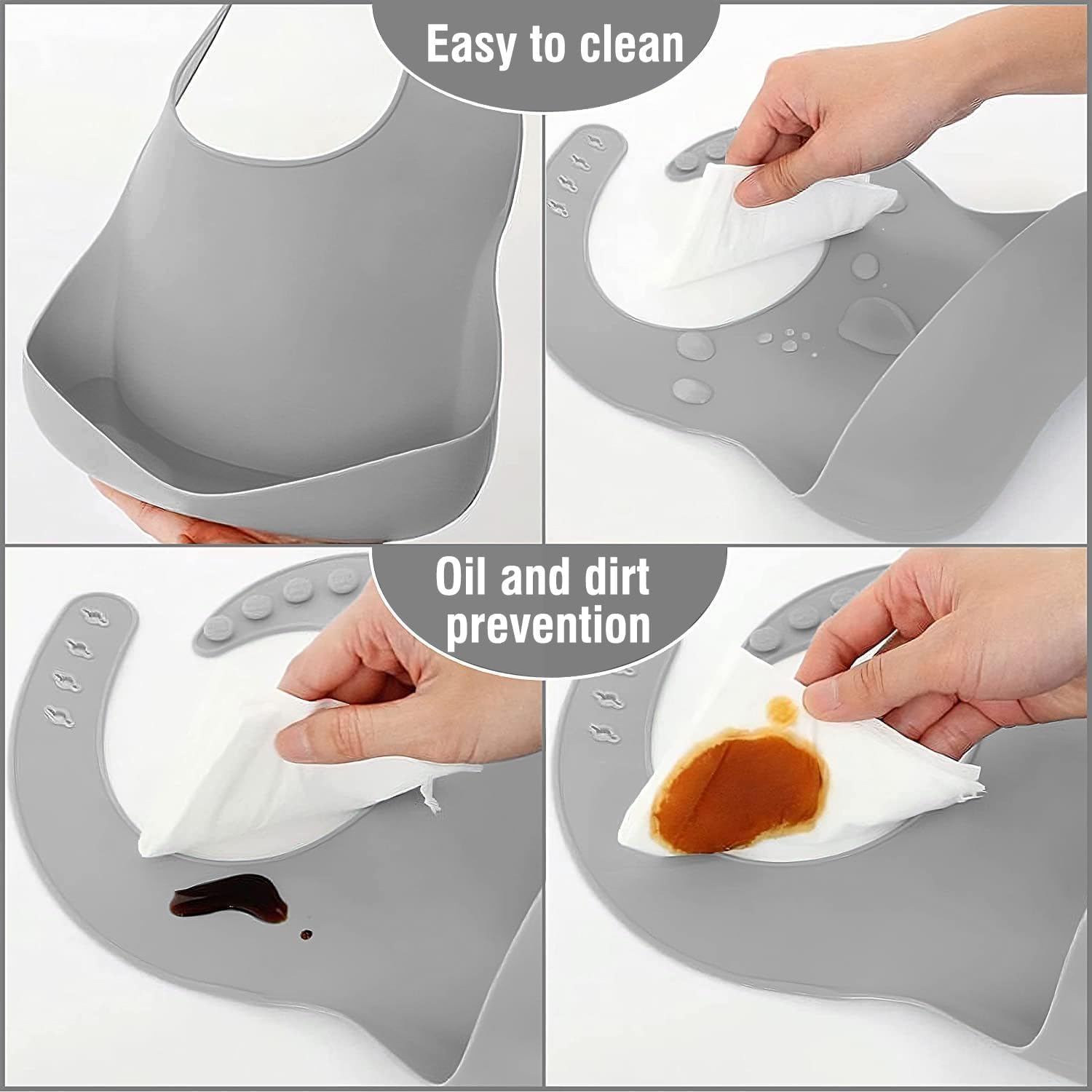 UCRAVO Modern Grey Silicone Baby Bib for Boys and Girls – Dishwasher Safe Waterproof Bib – Soft Flexible Feeding Gear with Large Catch-All Pocket – Ideal Baby Shower Gift for New Parents