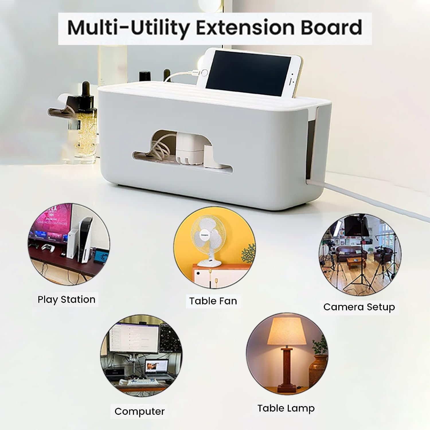 UCRAVO Cable Management Box with Mobile Stand - Power Strip, Cords, Wires | Surge Protector Hiding Cover Organizer for desk Management Box with Mobile Stand Hiding Cover Organizer for Home, Office