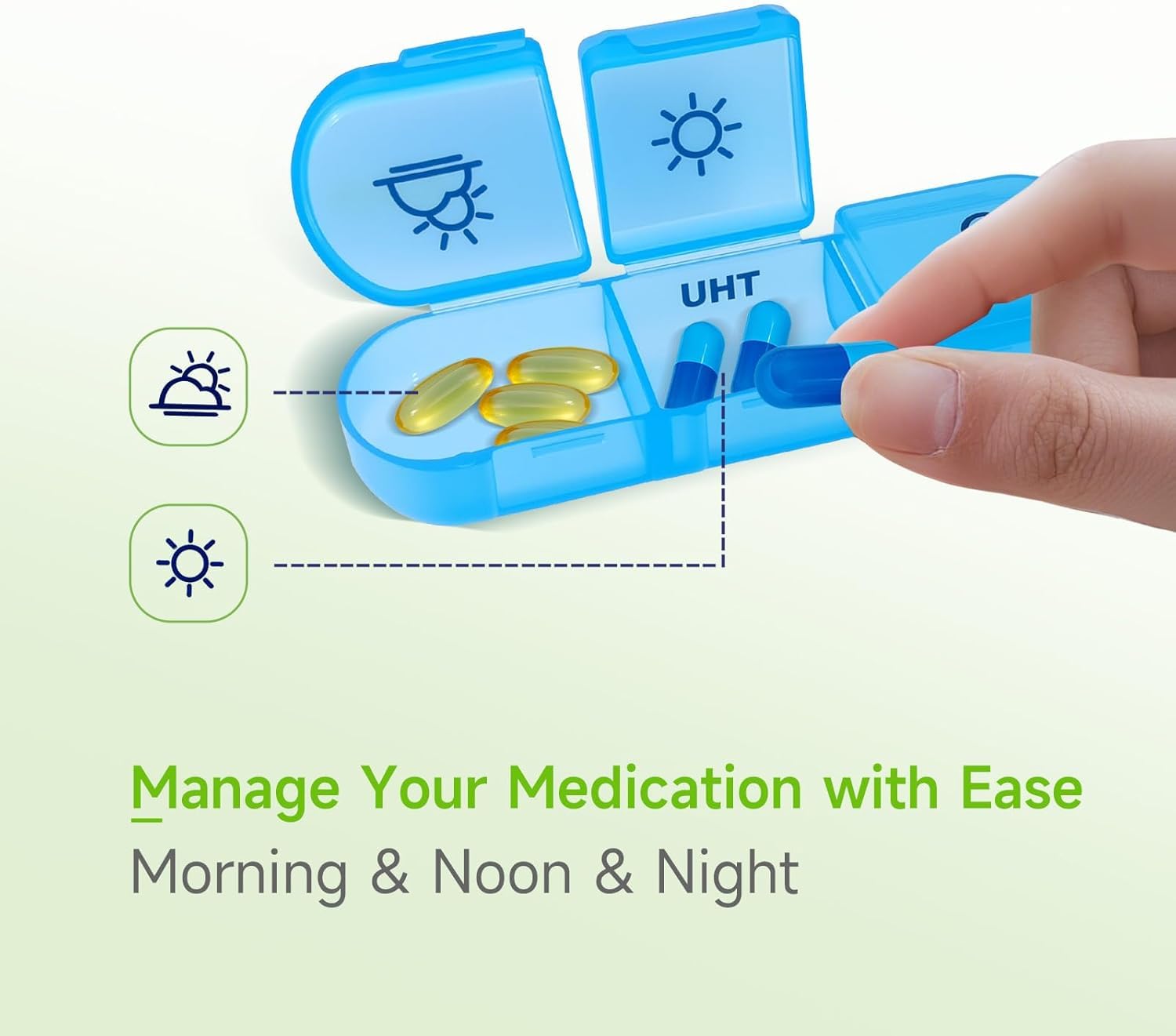 UCRAVO 7 Days Pill Organizer Weekly Medicine Box Morning Afternoon Evening Night Tablet Case BPA Free Portable Box for Vitamins,Supplements& MedicinesTravel Pill Storage for Men Women Senior Citizens