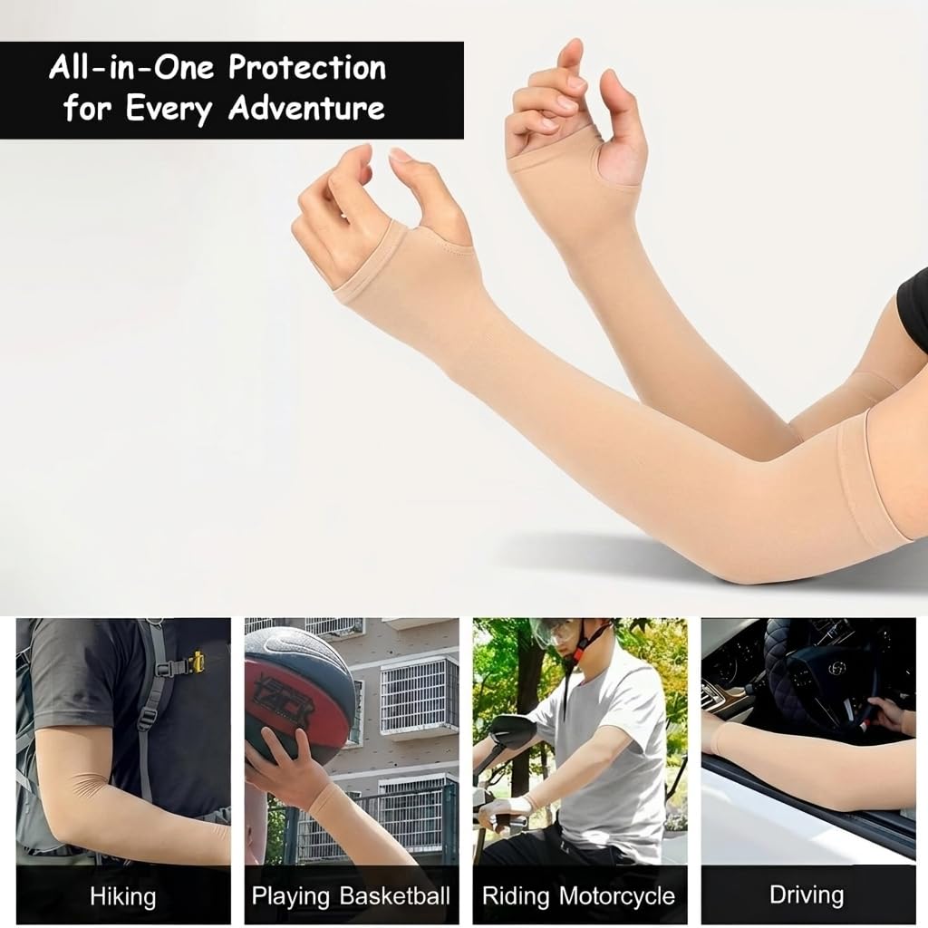 UCRAVO UV Protection Arm Sleeves for Men & Women, Invisible Sun Protection Hand Cover with Thumb Hole for Driving, Gardening, Office Commute & Daily Outdoor Use,Soft Lightweight Stretch(Skin, 1 Pair)