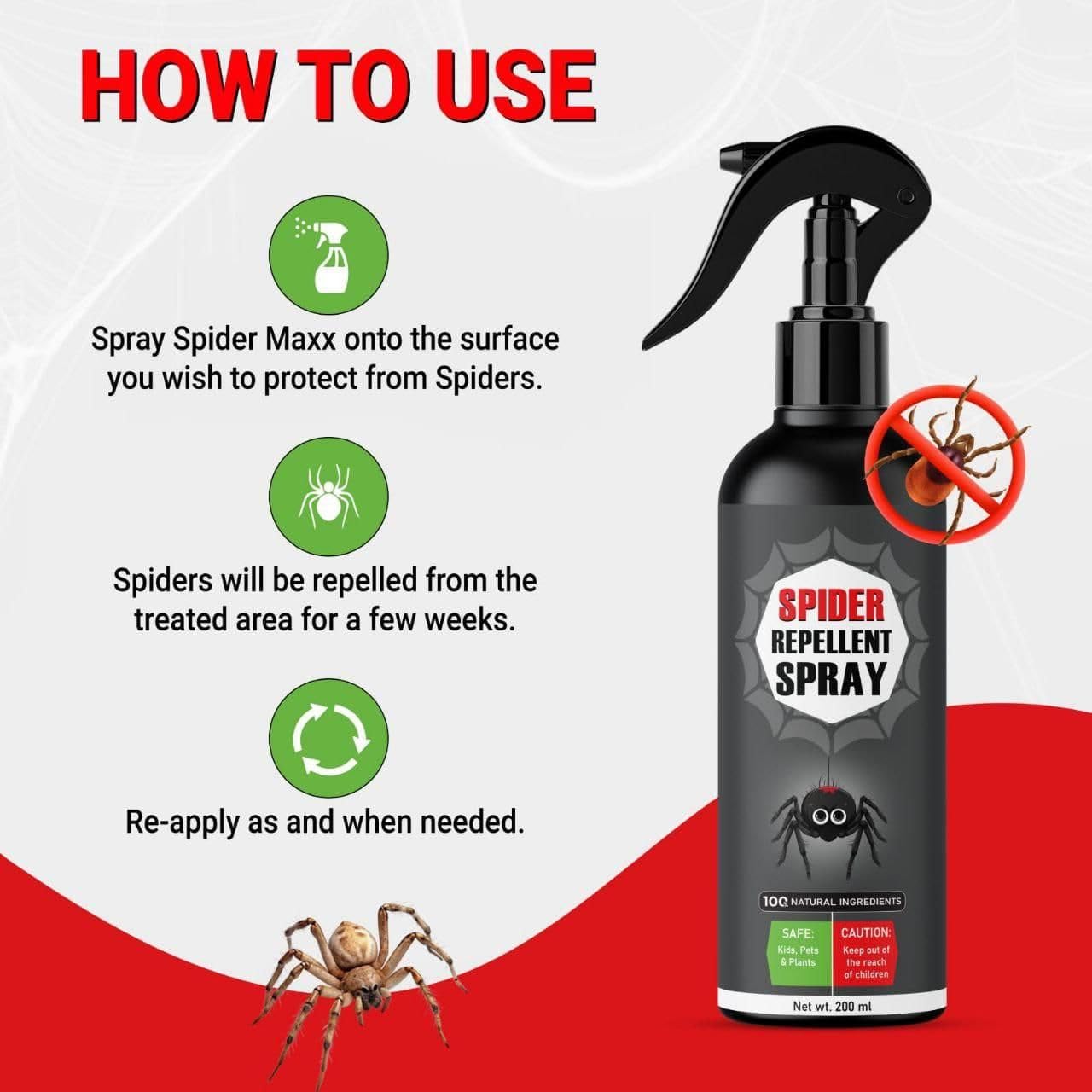 UCRAVO Spider Repellent Spray 200ml Natural, Herbal, Eco-Friendly & Chemical-Free Vegan Spider Control Spray Baby & Pet Safe, Non-Toxic Spider Insect Repellent for Home, Kitchen, Indoor & Outdoor Use