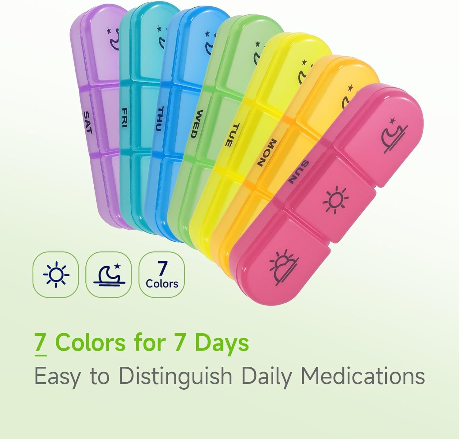 UCRAVO 7 Days Pill Organizer Weekly Medicine Box Morning Afternoon Evening Night Tablet Case BPA Free Portable Box for Vitamins,Supplements& MedicinesTravel Pill Storage for Men Women Senior Citizens