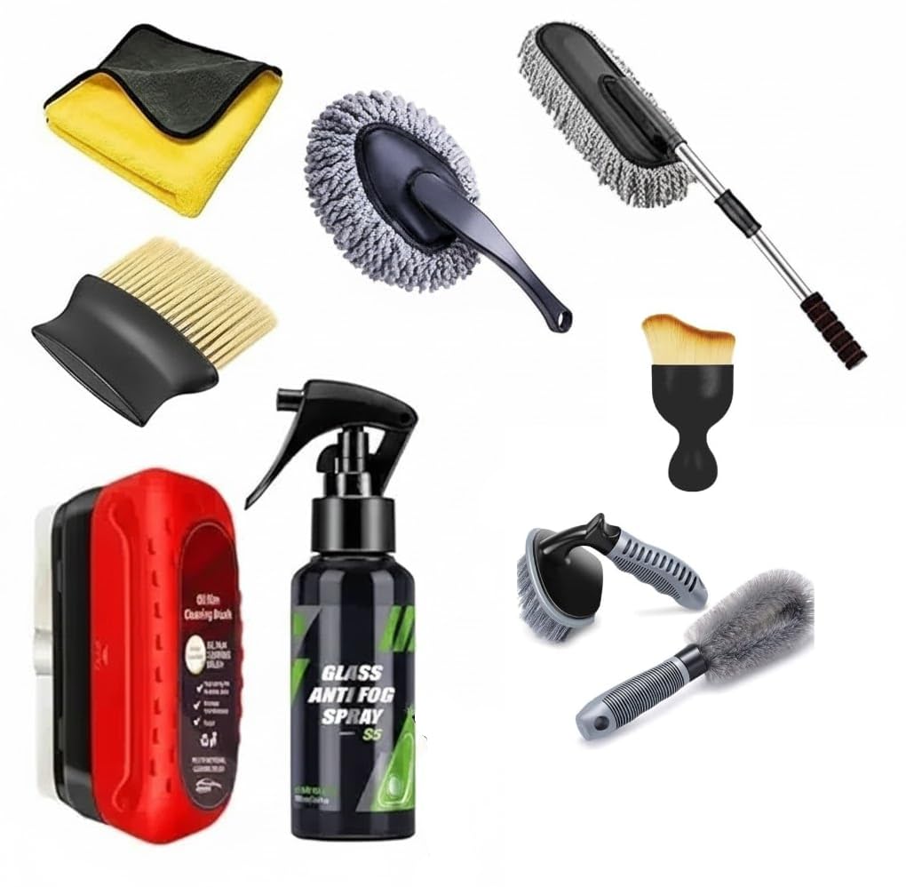 UCRAVO 4 PCS Microfiber Car Duster Kit for Interior & Exterior Cleaning | Scratch & Lint Free Pollen Remover | Extendable Long Handle Duster for Car, Motorcycle & Home | Professional Detailing Tool