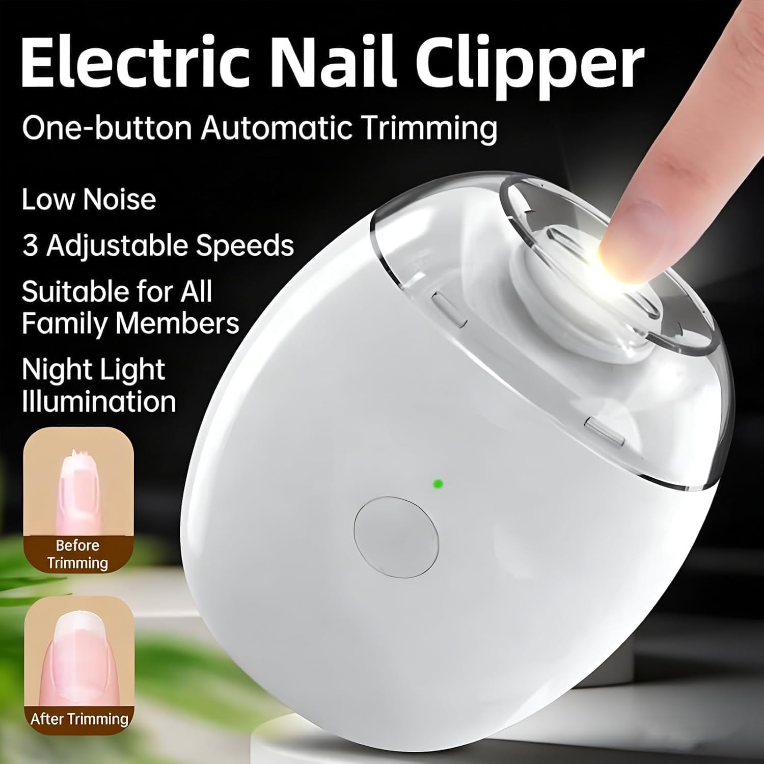 UCRAVO Portable Electric Nail Clipper Automatic Fingernail Grinder with LED Light,3 Adjustable Speeds,Silent Nail Cutter & Polishing Machine, USB Rechargeable Trimmer for Baby, Kids, Adults & Seniors