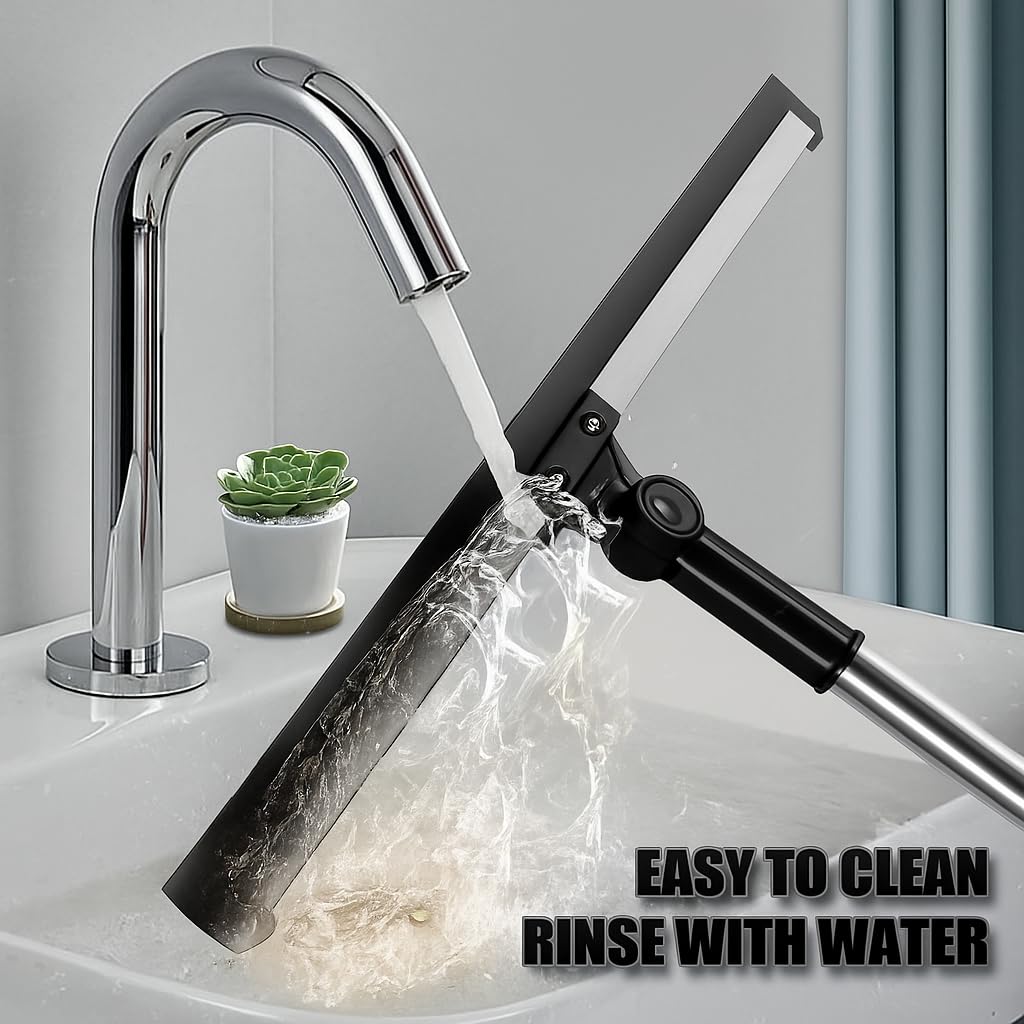 UCRAVO 50-inch Multifunctional Magic Broom Floor Squeegee with Long Handle Adjustable and Silicone Strips, Floor Washer with 180 Degree Rotating Squeegee Broom for Cleaning Floor, Bathroom, Kitchen