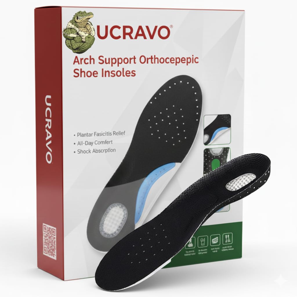 UCRAVO Arch Support Orthopedic Shoe Insoles for Men & Women | Plantar Fasciitis Pain Relief Insoles | Flat Feet, Heel Pain, Shock Absorption | All Day Comfort Insoles for Shoes, Sneakers & Boots