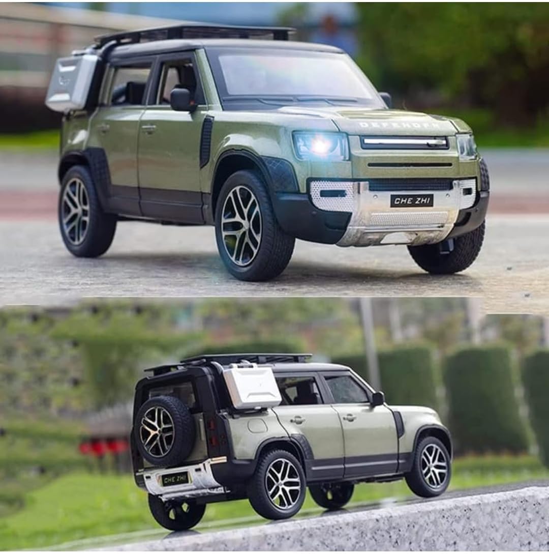 UCRAVO 1:32 Scale Range Rover Defender Alloy Metal Die Cast Car | Pull Back Toy Vehicle with Light & Music Openable Doors Premium Miniature Model Car Collectible Metal Toy Gift for Children & Adults
